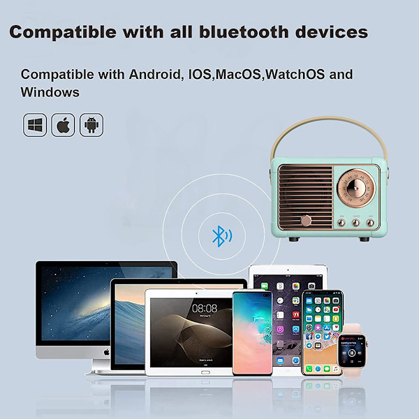 Bärbar Bluetooth-högtalare, Klassisk design möter modern funktionalitet, Bluetooth 5.0 säkerställer stabil anslutning & multifunktionellt stöd, Perfekt
