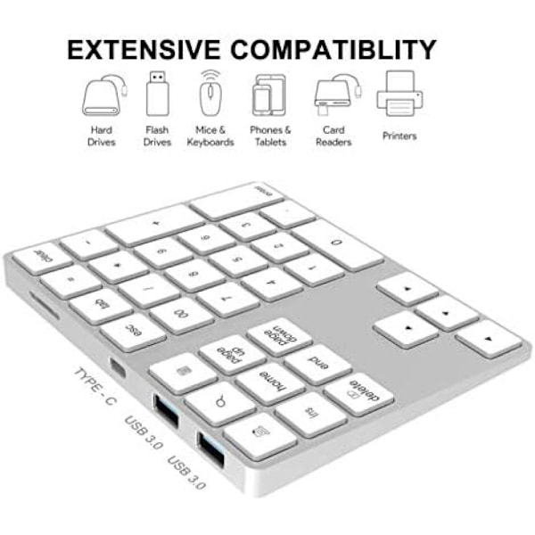 Bluetooth Numeriskt Tangentbord i Aluminiumlegering för Dator Laptop