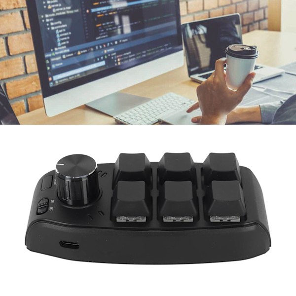 Mini Keypad 6 Tangenter 1 Vred Röd Brytare Mekanisk Plug and Play Programmerbar Keypad för Spel Kontor Media