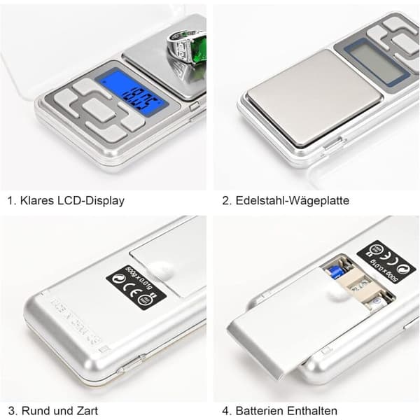 500g/0.01g Precision Kitchen Scale with Backlit LCD Display (4 Units), Digital Scale with Tare Function, Mini Scale