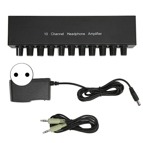 Hörlursförstärkare Aux Mini Jack 3,5mm Ingång 1 in 10 Ut Kanal Stereo Ljudförstärkare Adapter Distributör 100‑240V EU-kontakt