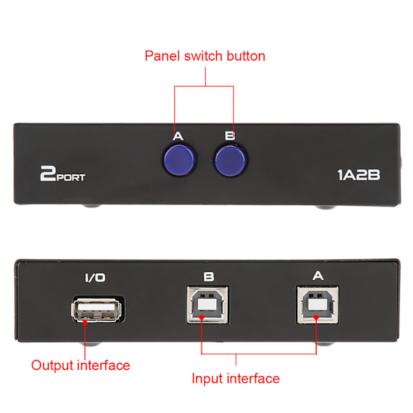 2/4 Port USB 2.0 Manuel Delingsswitch Switcher Box til PC Printer Scanner (2 Port)