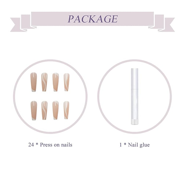 Franska Tippar Press-On Naglar, Fyrkantig Form Gel Gloss Finish, Hållbara och Flexibla, Naturligt Utseende, Salongskvalitet Enkel Applicering för Kvinnor och