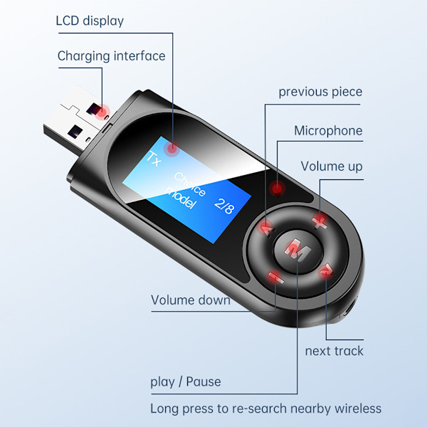 Bärbar USB MP3-spelare LCD-skärm USB-sticka med FM, Inspelning