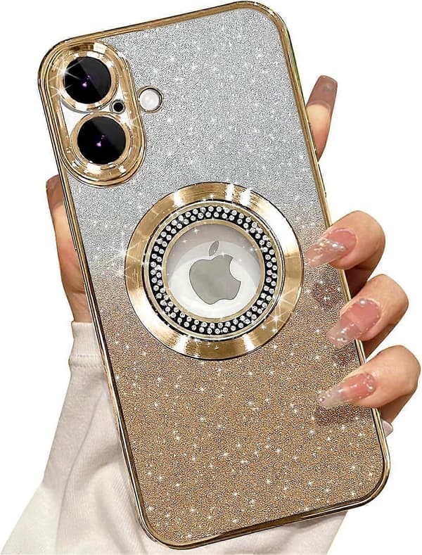 Misscase for iPhone 16 Magnetic Glitter Case Compatible with MagSafe, Full Protection Slim Shockproof Anti-Scratch Case with Camera Lens Protector gold