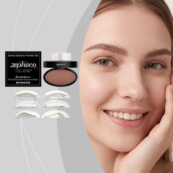 6g/box Stamp Waterproof Eyebrow Powder Set (Light Brown) - Long-lasting, natural, three-dimensional, easy to use, convenient for everyday makeup.
