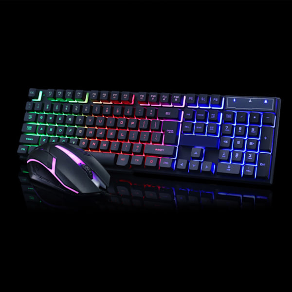 USB Gaming Tangentbord och USB Mus Combo LED Bakgrundsbelyst Tangentbord Robust Hållbart Färgglatt Lysande Gaming Mus Datortillbehör
