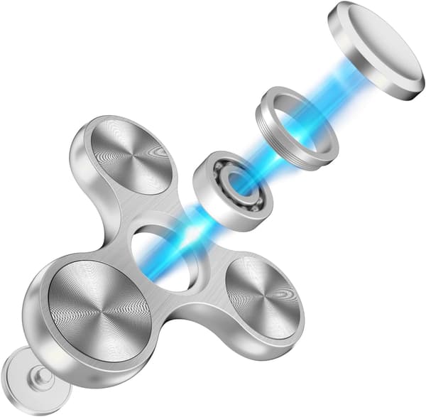 Fidget Spinner i rustfritt stål - Snurrer 4-10 minutter - ADHD for alle aldre (Sølv)