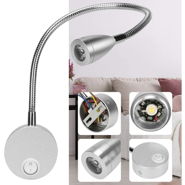 Sengelamper, Hovedjusterbar Minimalistisk LED Sengelæselampe, Dæmpbar Touch Switch Sengelampe til Soveværelse Stue Kontor, Læse Style 1