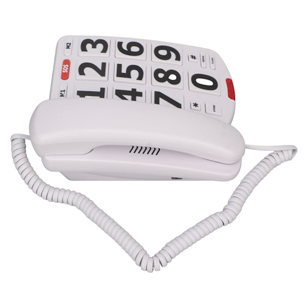 Telefon med stora knappar, enkel klassisk justerbar volym, fast telefon för seniorer, vit