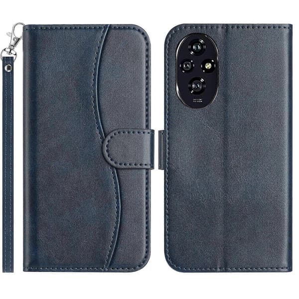 Double-Fold S-Shaped Leather Phone Case Navy Blue[TT] Navy Blue For Honor 200 5G