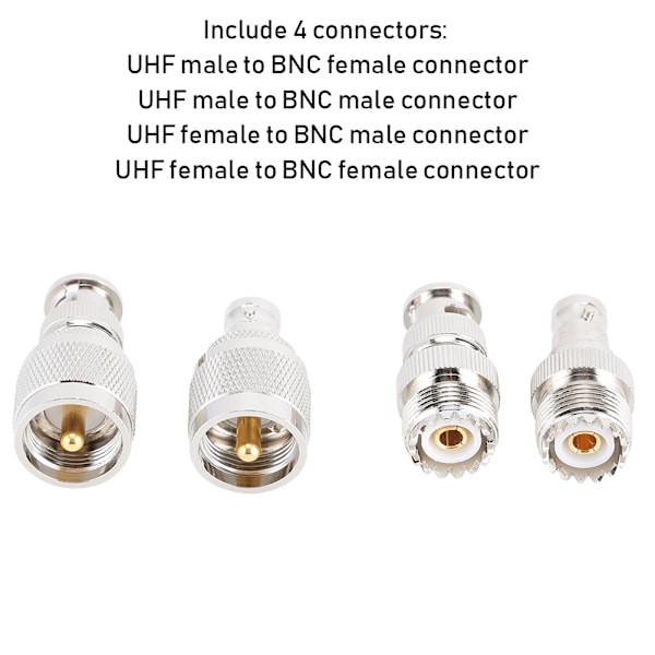 4 st UHF till BNC Nickelpläterad Koppar Kontakt Adapter 50 Ohm för Antenn Radio WiFi Trådlöst LAN
