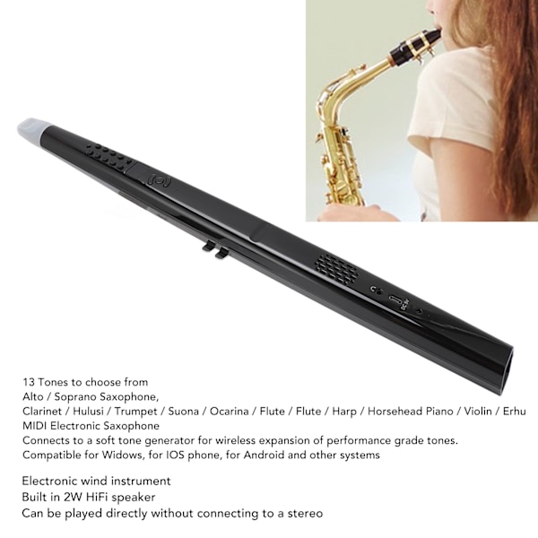 MIDI Elektronisk Saxofon Stöd 13 Toner Justerbar Volym 3 Blåskänslighet Mini Digitalt Elektronisk Blåsinstrument