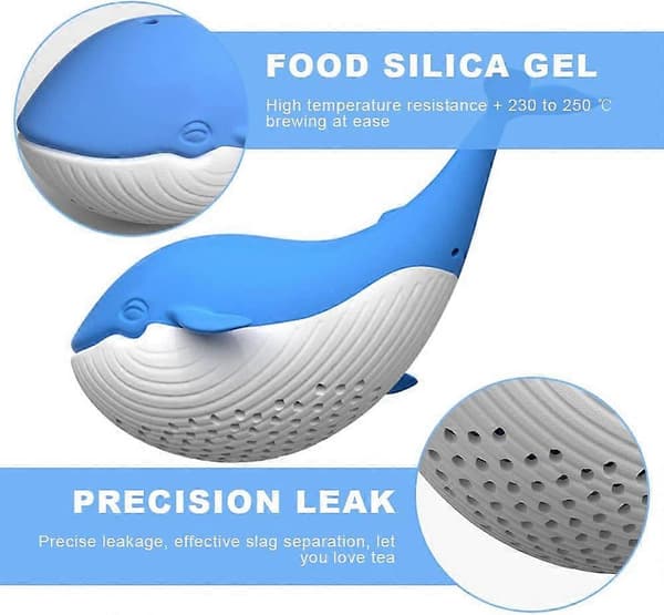 Silicone Tea Strainer, Tea Infuser, Large Blue Whale Shape, Food Grade Silicone Tea Infuser, Fun and Creative Loose Leaf Tea Strainer with Fine Mesh
