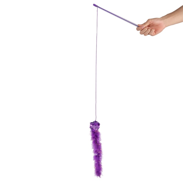 Cat Funny Toy Teaser Kitten Chaser Toy Stick Wand with Feather Crackle Design