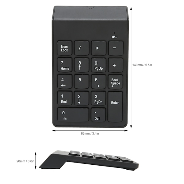 Numeriskt tangentbord Mini Trådlöst 18 tangenter 2.4GHz Stabil Anslutning Ergonomisk Design Laptop Numpad Numerisk knappsats