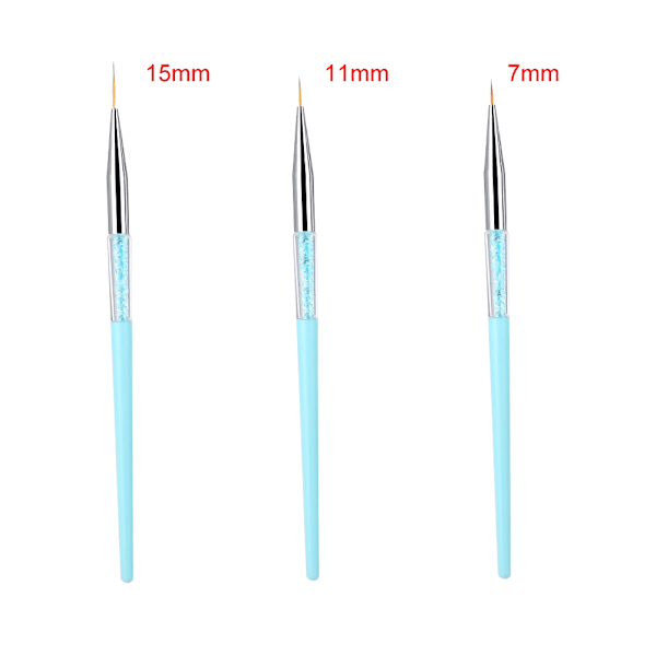 3pcs Nail Art Dotting Liner Brush UV Gel Painting Pen Drawing Tool Set Rhinestone Handle (Blue)