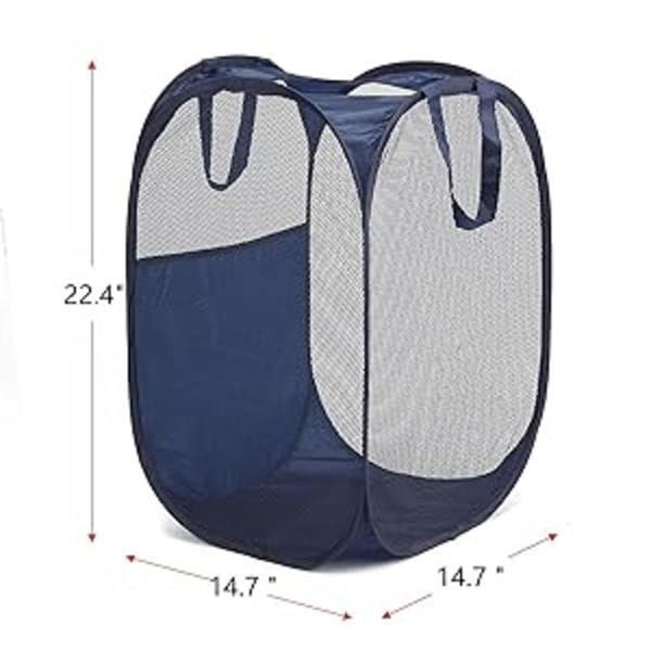 Pop-up-kurv, sammenleggbar pop-up-mesh-kurv med forsterkede bærehåndtak, vaskekurv med netting blå, pakke med 2