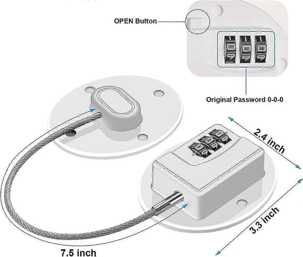 2-pack kylskåpslås - 3-siffrigt kabellås för kylskåp, barnsäkra skåplås (vit)