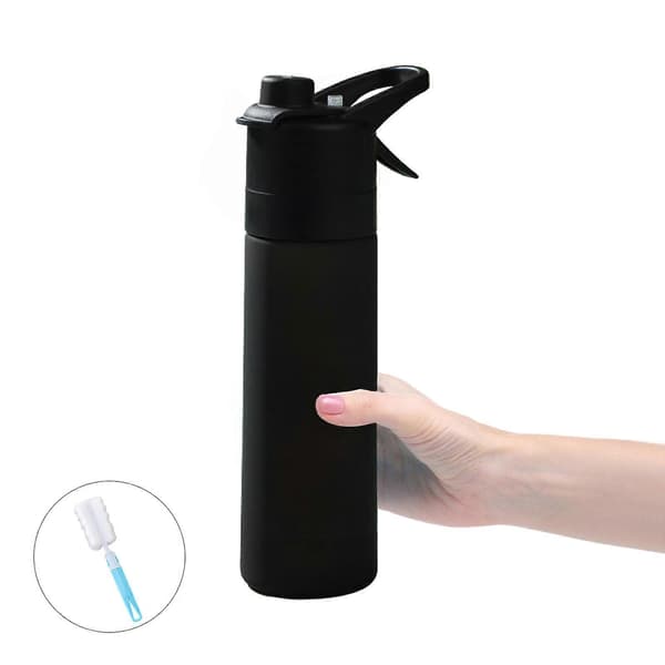 650ml Läcksäker Spray Vattenflaska för Utomhussporter med Borste, Drickkoppar och Stor Kapacitet, Portabel och Ångande[D] black