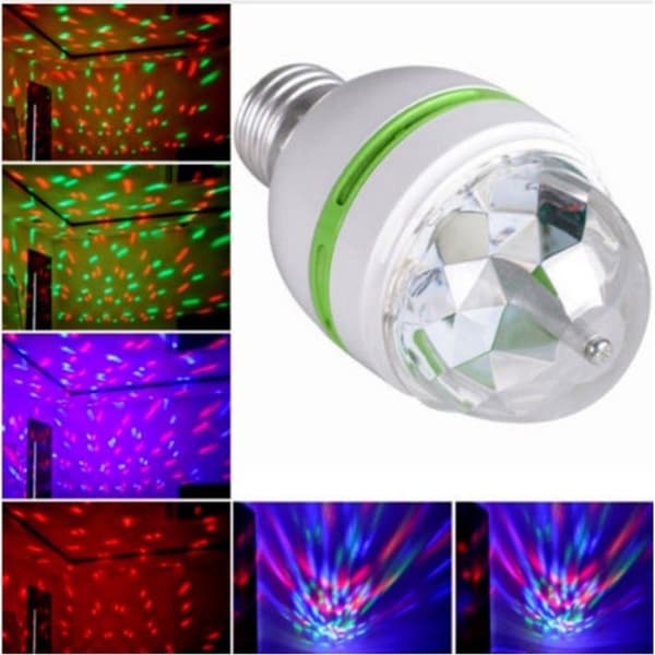 RGB monivärinen LED-lamppu, E27-liitin, pyörivä värillinen LED-valo, 3 wattia 3W
