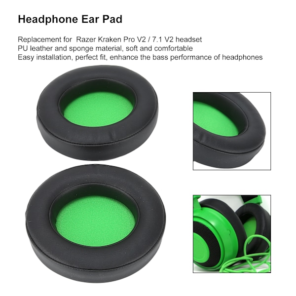 Hörlursöronkuddar Ersättningssvamp för Razer Kraken Pro V2 / 7.1 V2 Grön