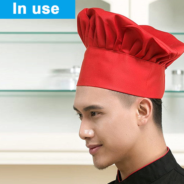 Sett med 3-pakk Kokkehatt for voksne Justerbar Elastisk Baker Kjøkken Matlaging Chef Cap Red