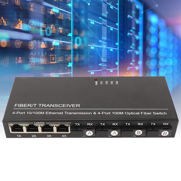 SFP Fiber Switch 8 Portar 10 100M Självadapterande LED-indikator Plug and Play Ethernet Optisk Switch för Nätverk 100‑240V EU-kontakt
