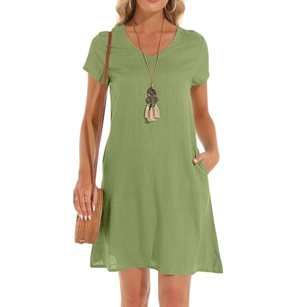 1 stk V-hals kjole for kvinner -- grønn