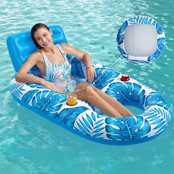 Large Pool Floats Solstol Vuxna - 2 Pack 55'' x 36'' Överdimensionerade Lake Float Floater, Uppblåsbar Poolflot med Muggtelefonhållare, Ryggstöd, Fotstöd,