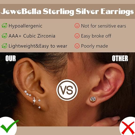 3 Sterling Sølv Stud Hoop Øreringe Sæt til Kvinder 14K Guldbelagte Øreringe Stacks Små Fine Stud Hoop Øreringe Sæt til Flere Huller