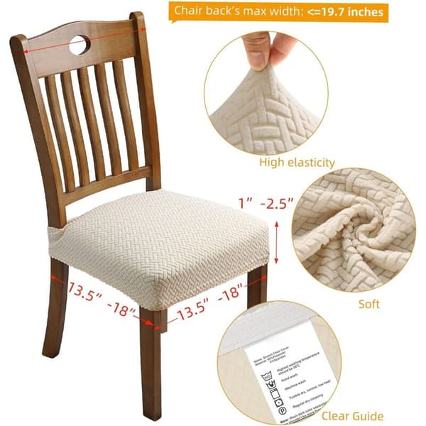4 stk. elastiske jacquard-stoltrekk til spisestue, avtakbare og vaskbare (med ryggstropper), beige