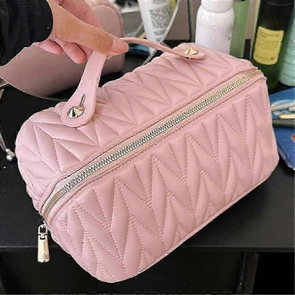 Sminkväska i läder med stor kapacitet, necessär, rosa