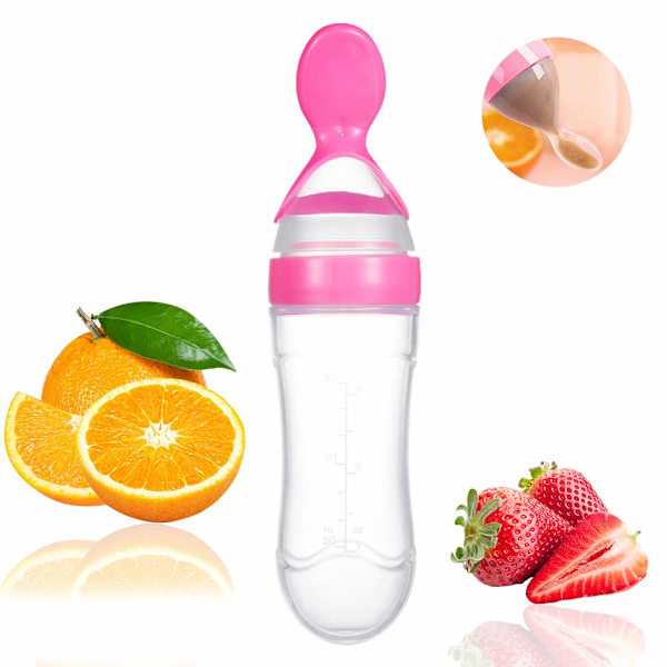 Ergonomisk Silikon Skedmatare, Stående Skedmatare för Babys Självmatning, Rosa, Livsmedelsgodkänd Silikon, Ergonomisk Form för Enkel Pressning,