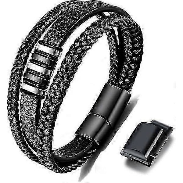 Sort læderarmbånd til mænd - Herregave 22.5cm