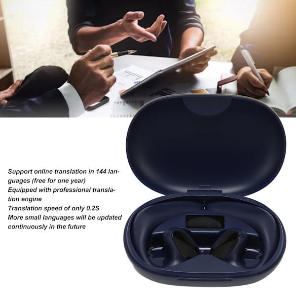 Bluetooth Översättningshörlurar 144 Språk Stereo Översättningshörlurar med Laddningsfodral för Android för IOS Blå