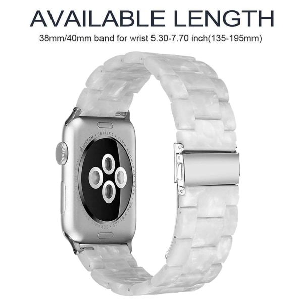Kompatibel med Apple Watch Strap 38-40 mm / 42-44 mm Series 5/4/3/2/1, slankt resin-armbåndsudskiftningstilbehør til urbånd 38-40mm Pearl White