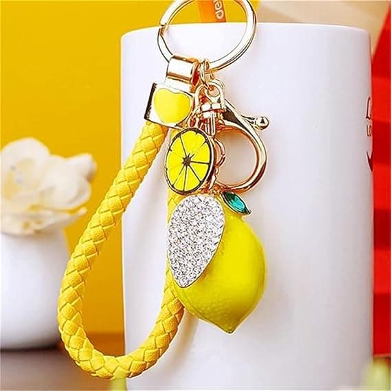 Cute Lemon Keychain Small Lemon Crystal Rhinestone Keychain Fruit Keychain Suitable for Wallet Bag Backpack Car Accessories Gift[TT]