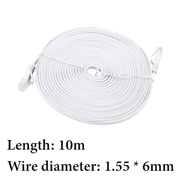 RJ45 CAT6 Ethernet Nätverks Platt LAN-kabel, Snabbare Hastighet utan Störningar, Hållbar PVC för Routerkablar 10m Vit, Enkel Installation Bakom