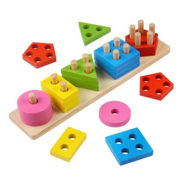 Lära-sig-pussel, Montessori-leksaker för småbarn 18 månader+, Sortering & Stapling i trä med färgigenkänning, Giftfritt trä, Släta kanter