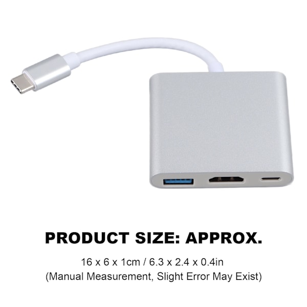 USB C Dockningsstation 3 i 1 Aluminiumlegering 4K HD 5Gbps Överföring 60W PD Ström USB C Hubb för TV Projektor Dator
