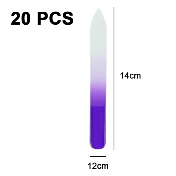 Sæt med 20 professionelle krystalglas neglefiler Manicure gradient regnbuefarve til neglepolering 20pcs long purple