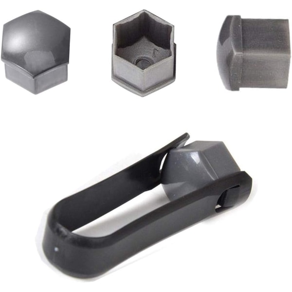High Quality Bolt Nut Covers 17mm, Hexagonal Wheel Nut Protection Caps, with Removal Tool (Pack of 20, Grey)