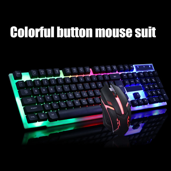 USB Gaming Tangentbord och USB Mus Combo LED Bakgrundsbelyst Tangentbord Robust Hållbart Färgglatt Lysande Gaming Mus Datortillbehör