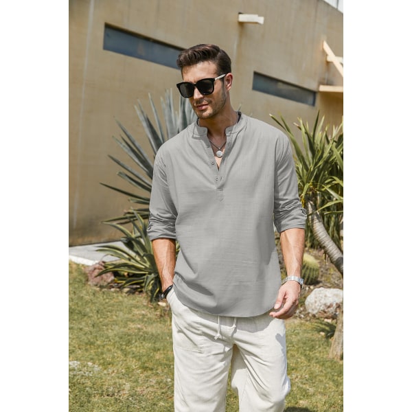 1pcs cotton and linen shirt for men-grey