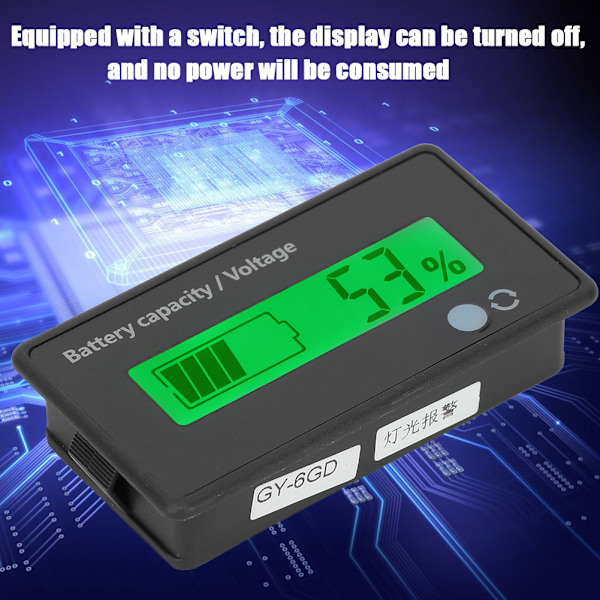 GY-6GD PCB HTN Batterikapacitetsmonitor Indikator LCD-display med Blinkande Alarm 12-84V Grön