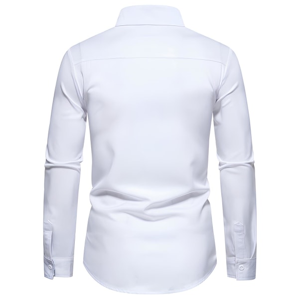 1PCS Herre Langærmet Skjorte--Hvid