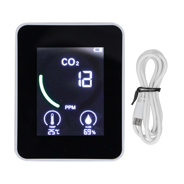 5 i 1 Koldioxidmätare ABS Elektroniska Komponenter 1500mah Temperatur Luftfuktighetsmätare för Hemmakontor Vit