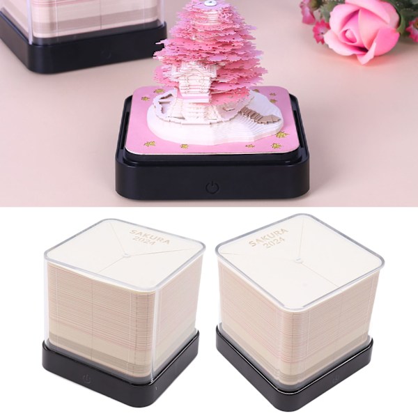 3D Paper Art Calendar Multifunctional Lifelike Decoration 2024 Calendar Memo Pad for Home Desk Office Pink