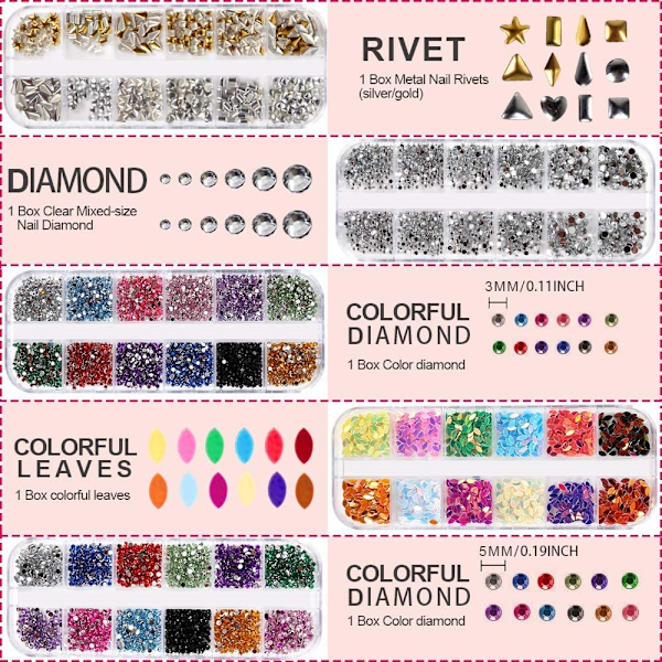 Nagelkonst Dekorationskit, Fint Glitter, Nagel-fjärilar, Resin Nitar Strass i 12 Olika Former, För Inspirerande Och Unika Nagelkonst Skapelser